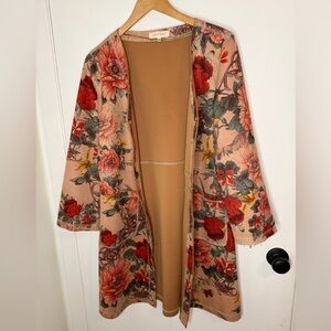 Solitaire for Anthropologie Floral Faux Suede Open Front Jacket